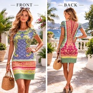 Clover Canyon Sheath Taj Mahal Mosaic Multi-Color Neoprene Dress Medium MobWife